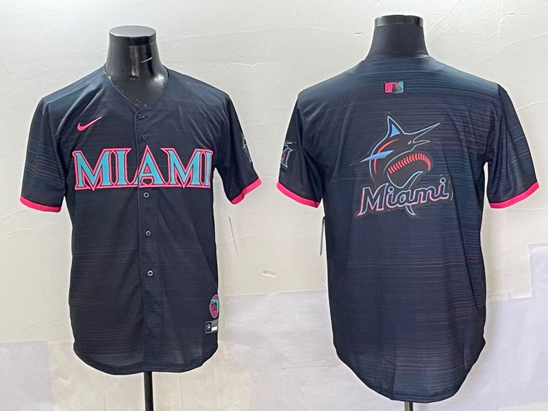 Men 2025 Miami Marlins Blank Black Joint Name Nike MLB Jersey style 5